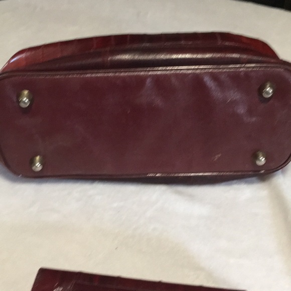 Burgundy eel skin satchel handbag short handle shoulder strap & matching wallet - Picture 7 of 14